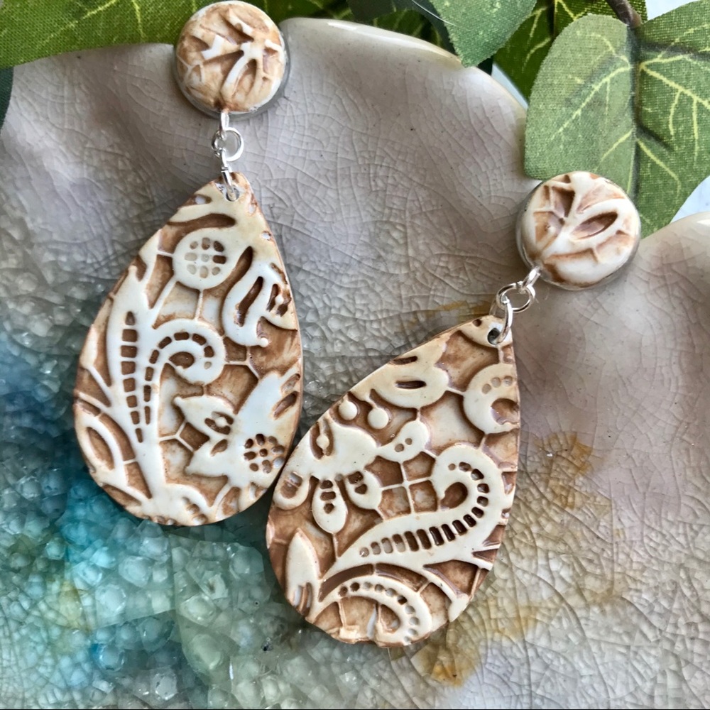 Handmade Stamped Polymer Clay Earrings